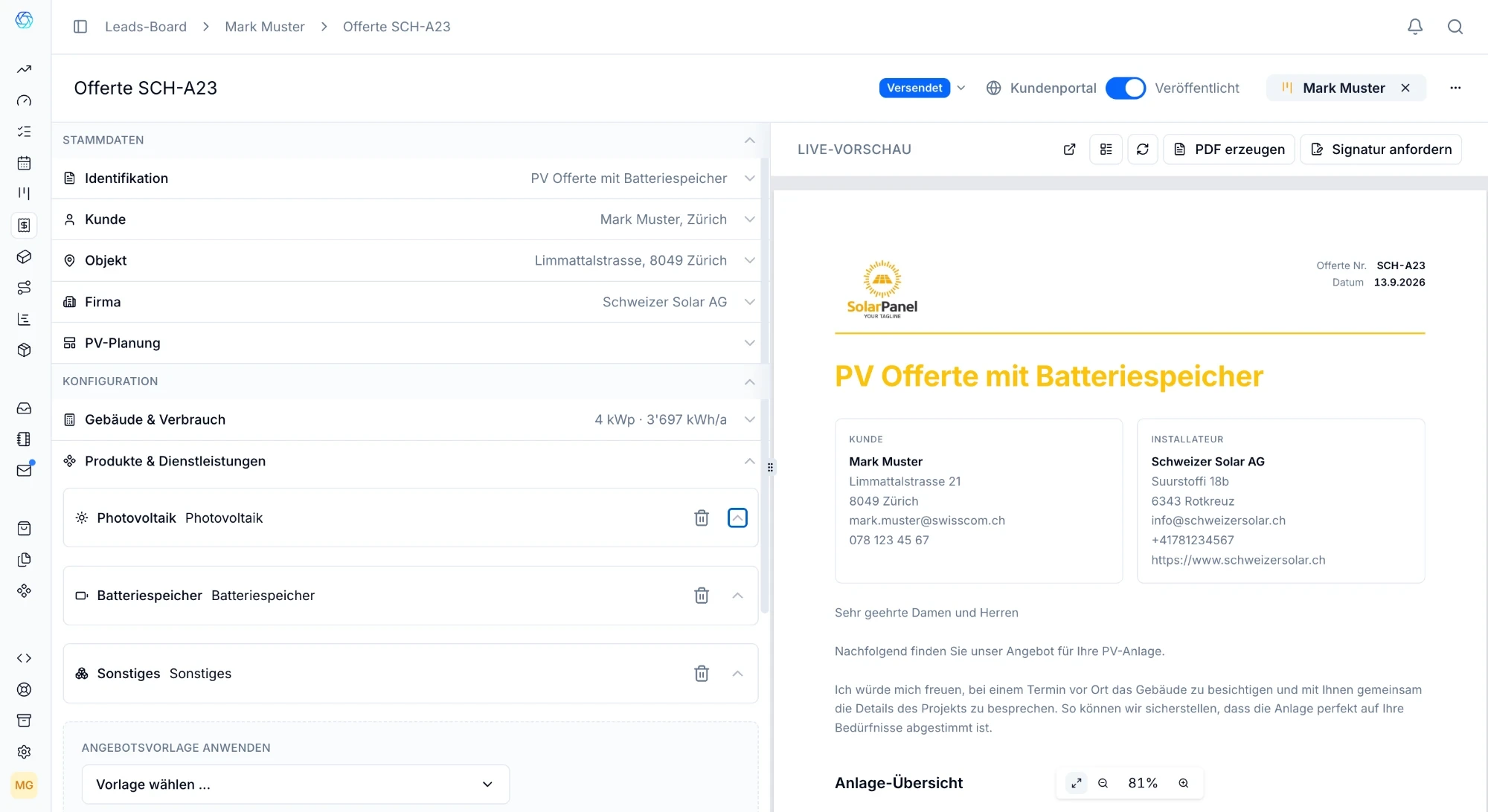 Offerten und Kundenportal