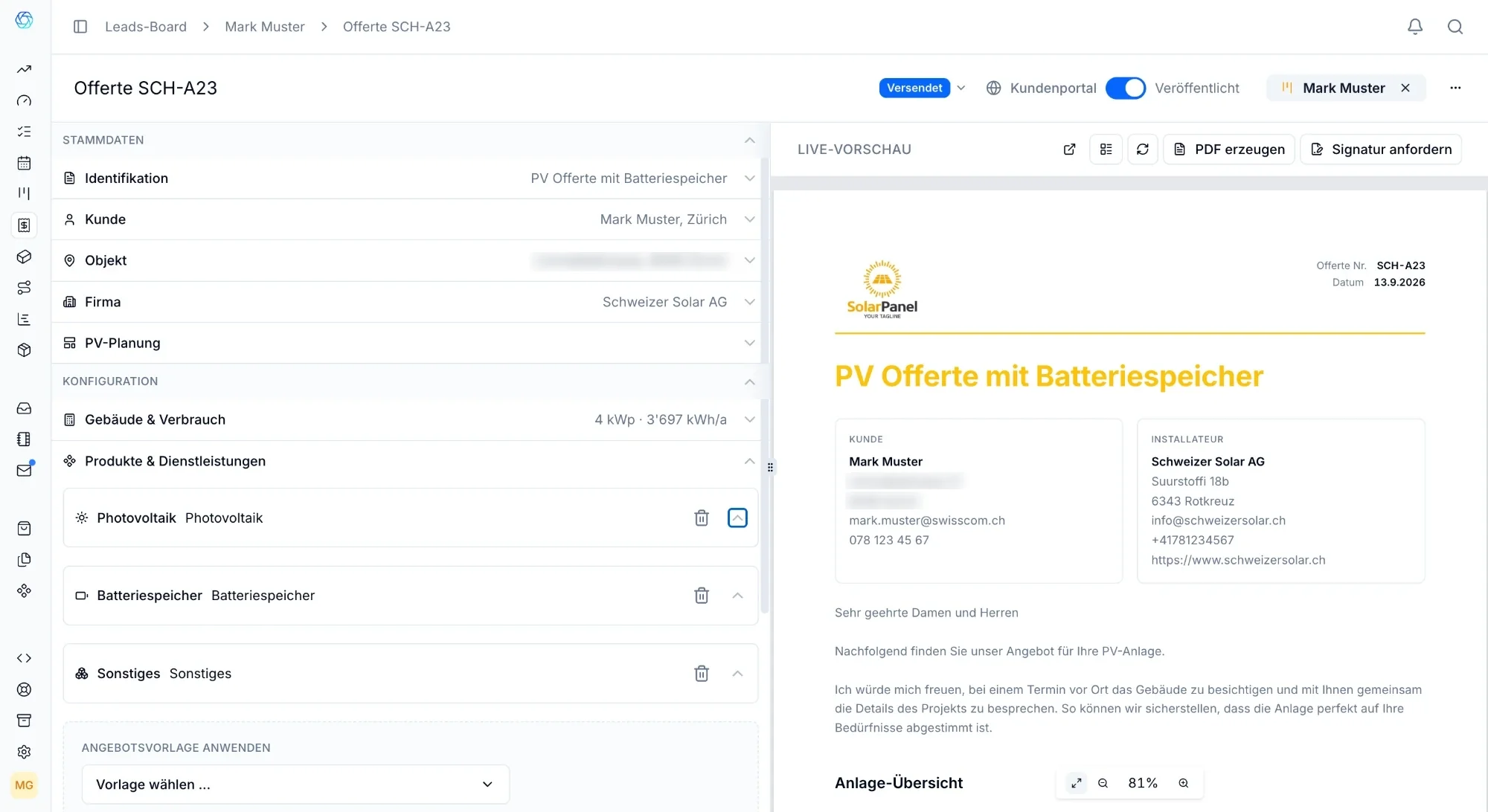 Offerten und Kundenportal